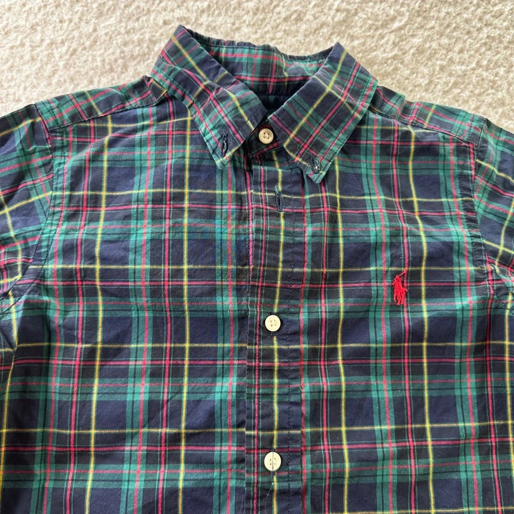 Ralph Lauren Plaid Button Down Shirt Long Sleeve Classic Fit Kids Sz S Red Pony‎